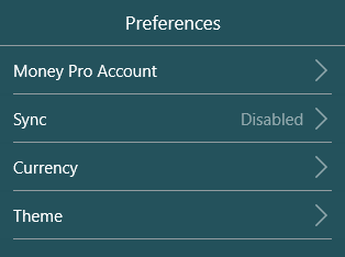Money Tracker for Windows 10 - Preferences - Sync