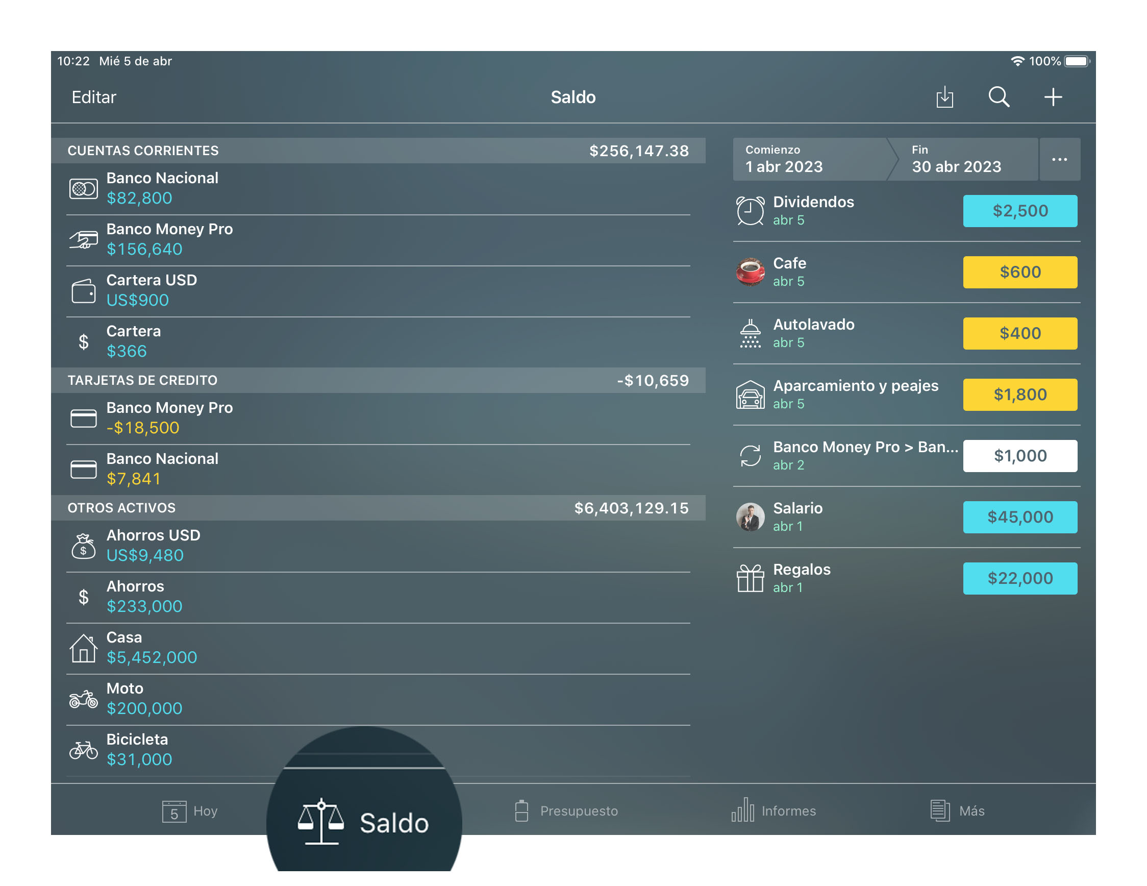 Money Tracker - Cuentas (Saldo) - iPad