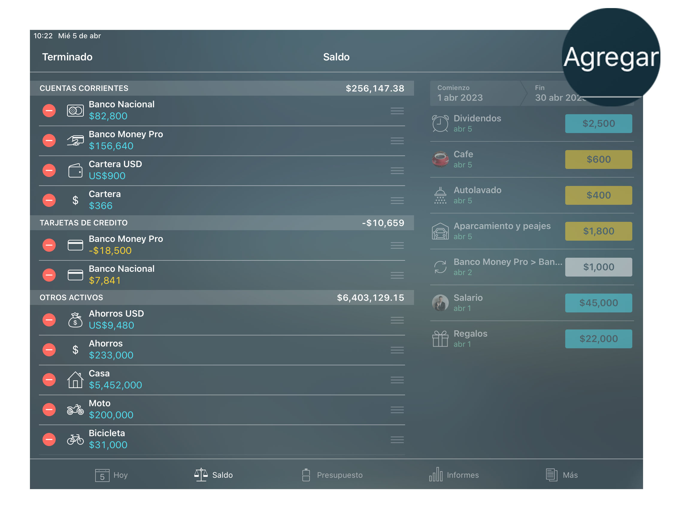 Money Tracker - Cuentas (Saldo) - Agregar - iPad