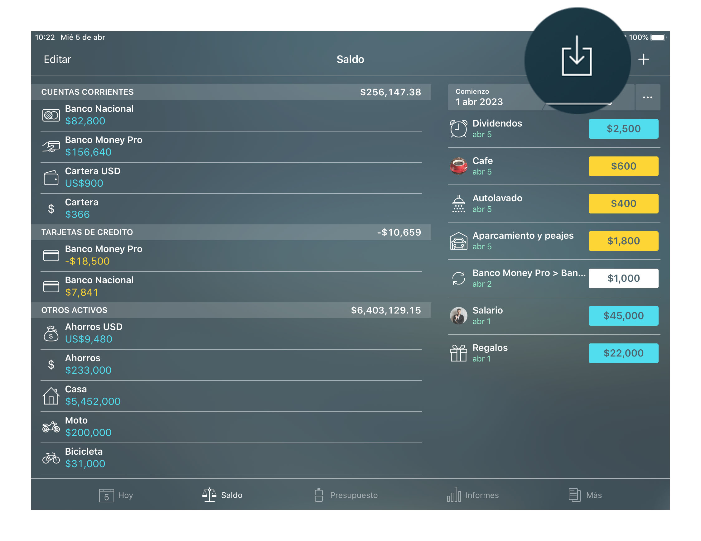 Money Tracker - Importar OFX y CSV - iPad