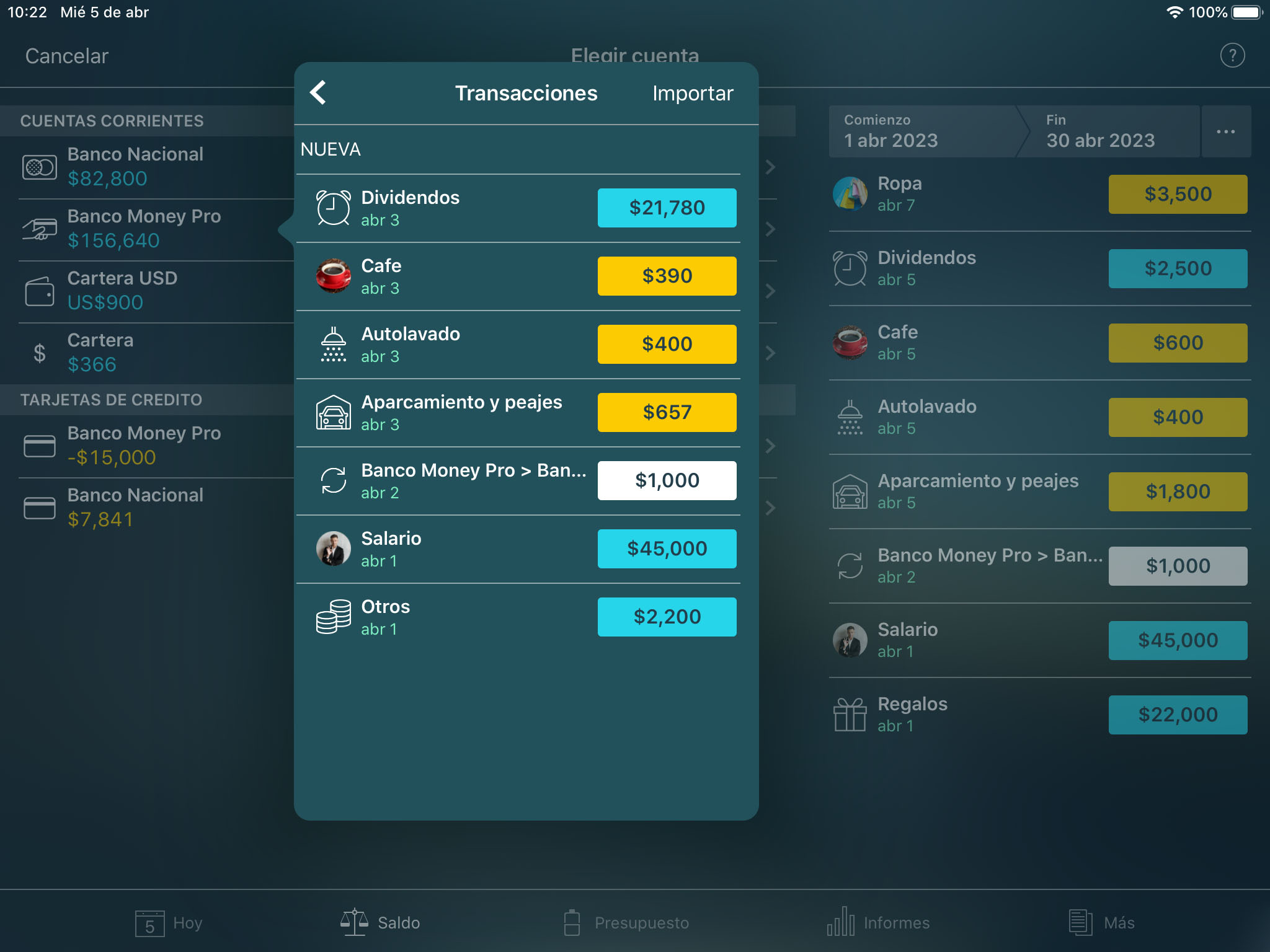 Money Tracker - Importar OFX y CSV - iPad