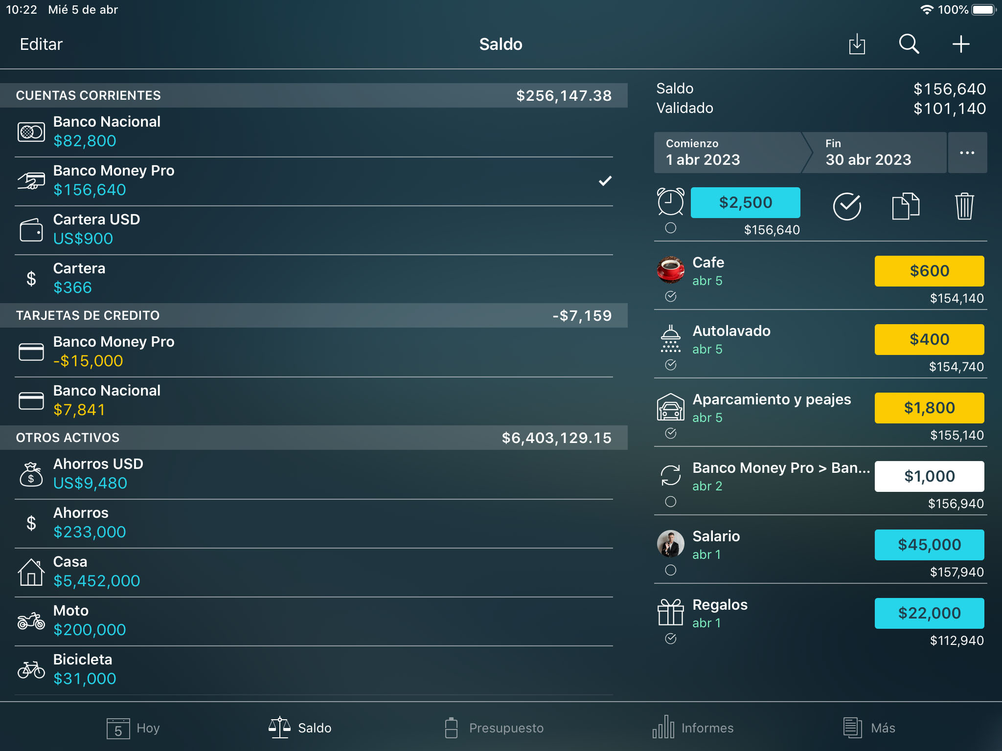 Money Tracker - Reconciliación de las cuentas - iPad