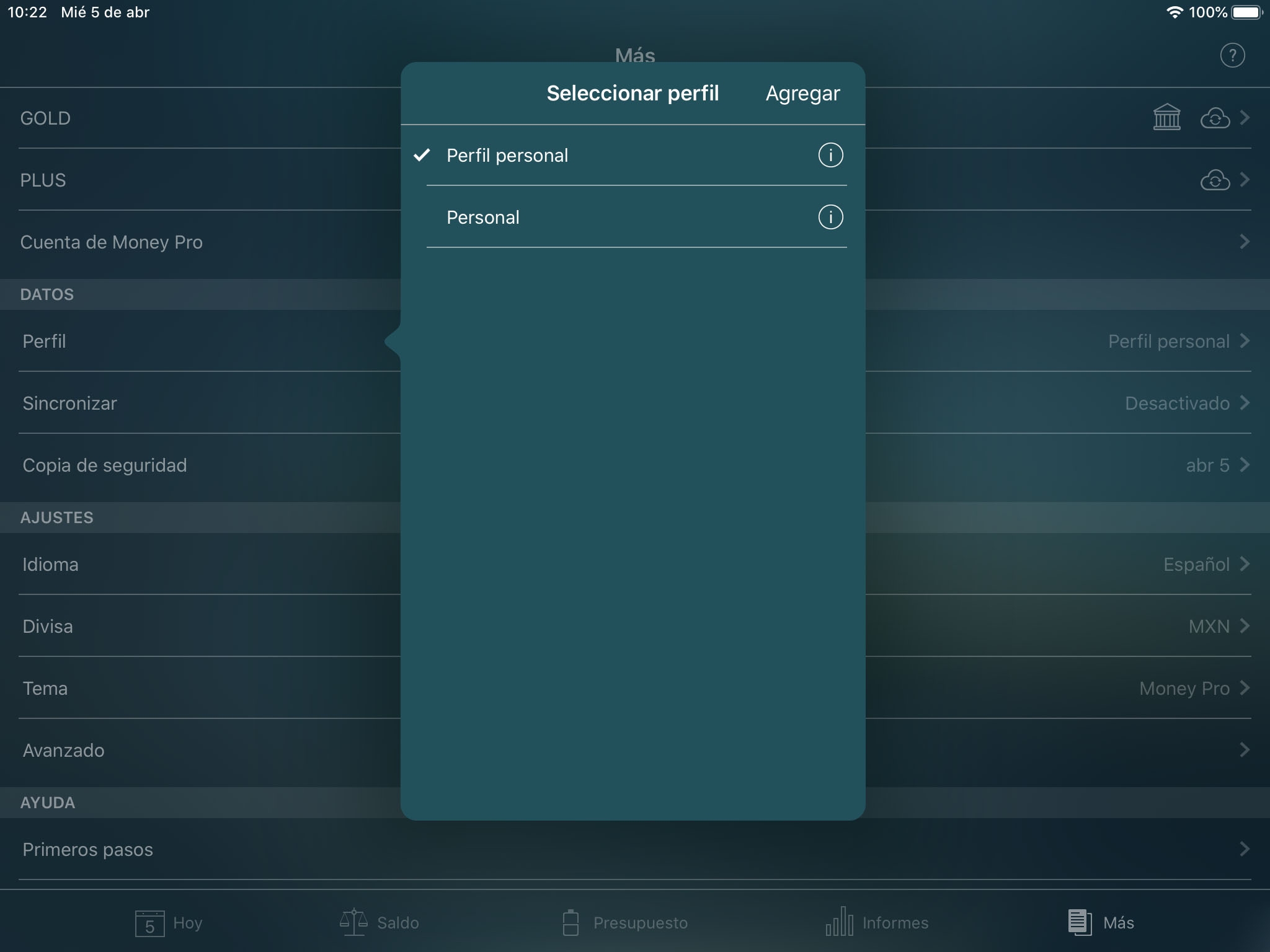 Money Tracker - Perfiles - iPad