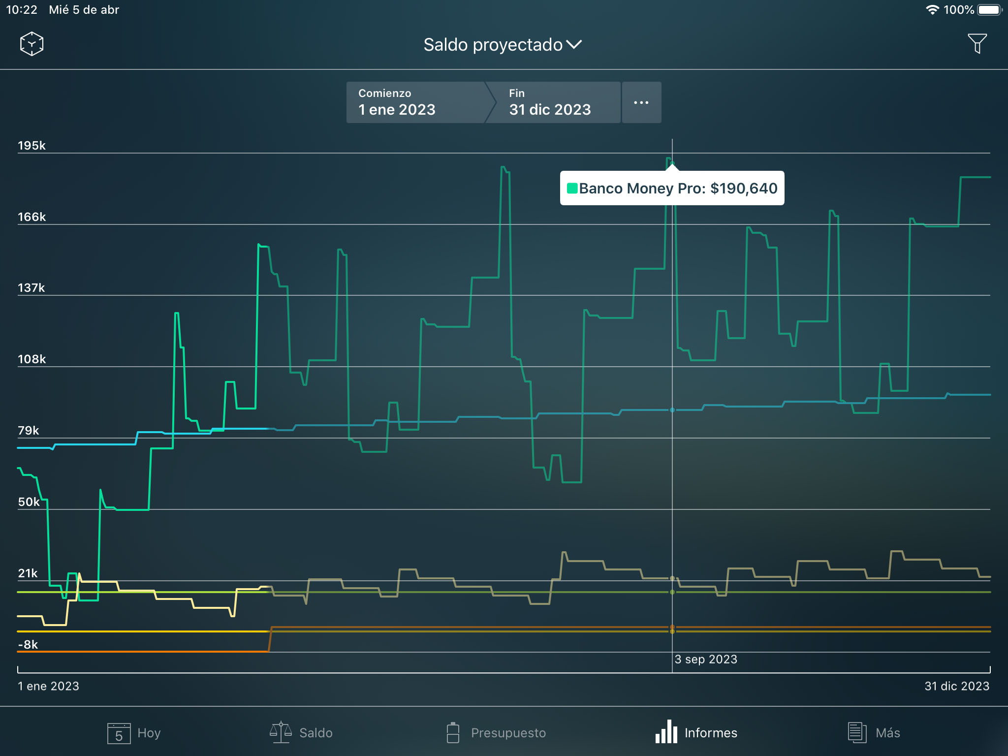 Money Tracker - Informe del Proyecto de balance (Saldo proyectado) - iPad