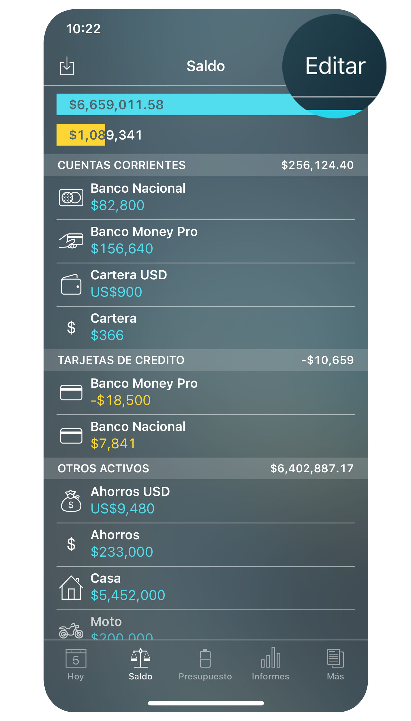 Money Tracker - Cuentas (Saldo) - Editar - iPhone