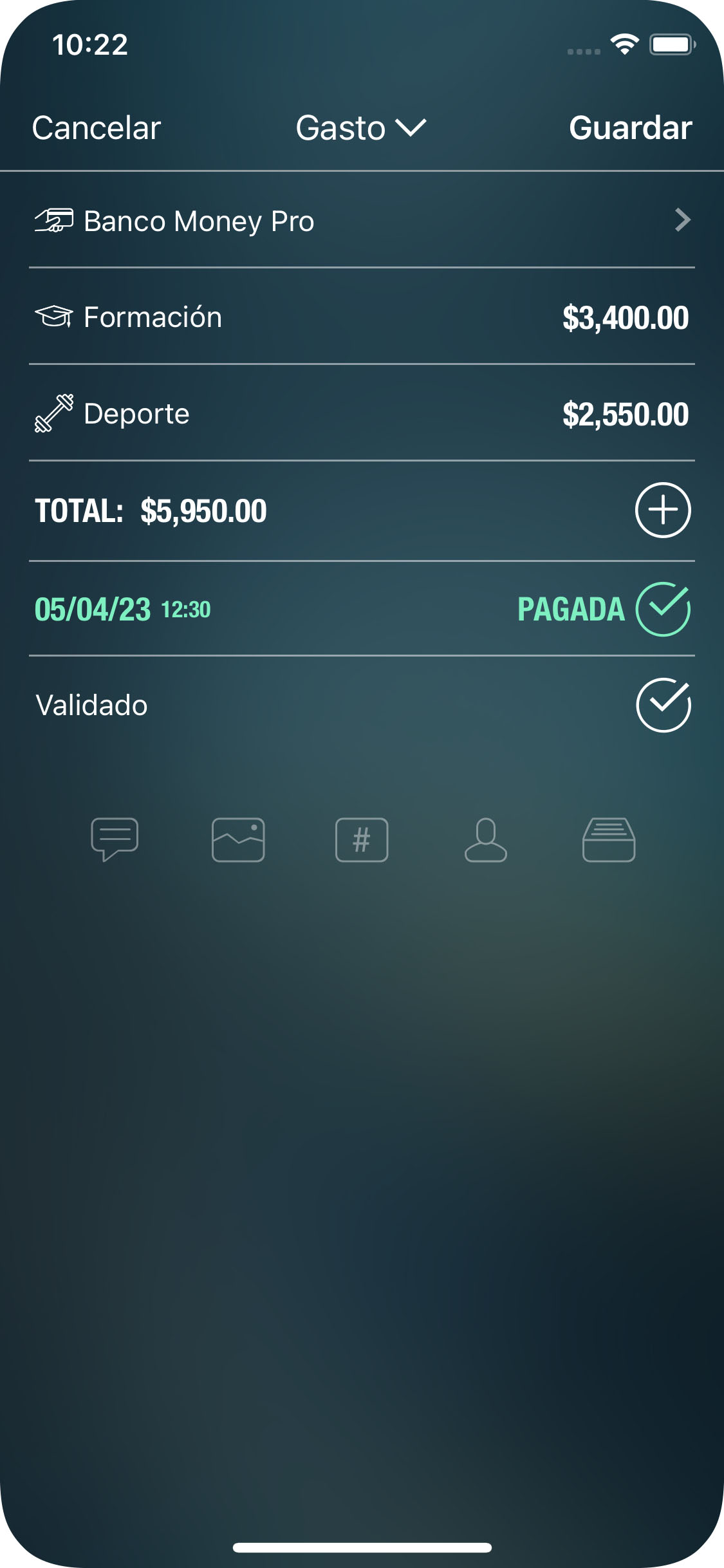 Money Tracker - Creación de una transacción - iPhone
