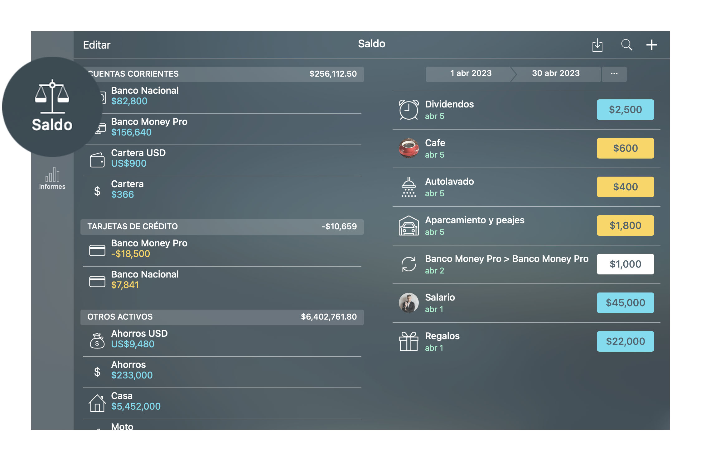 Money Tracker - Cuentas (Saldo) - Mac