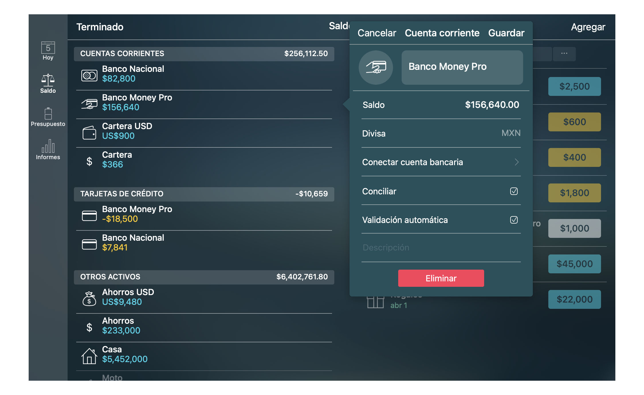Money Tracker - Cuentas (Saldo) - Datos - Mac