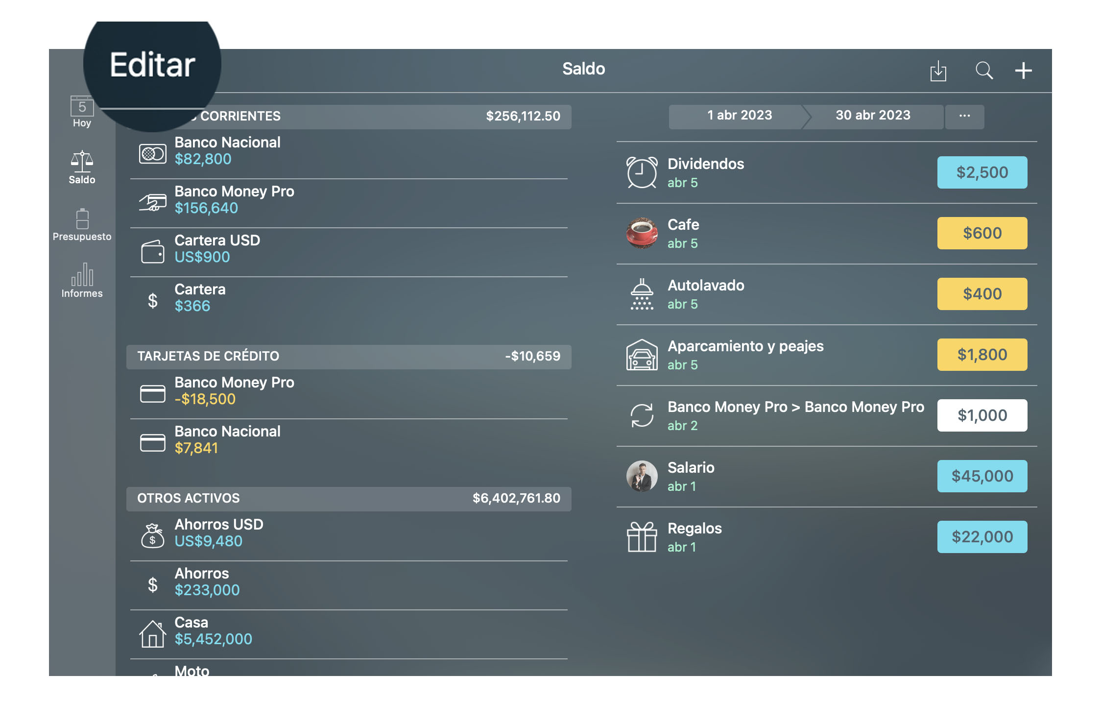 Money Tracker - Cuentas (Saldo) - Editar - Mac