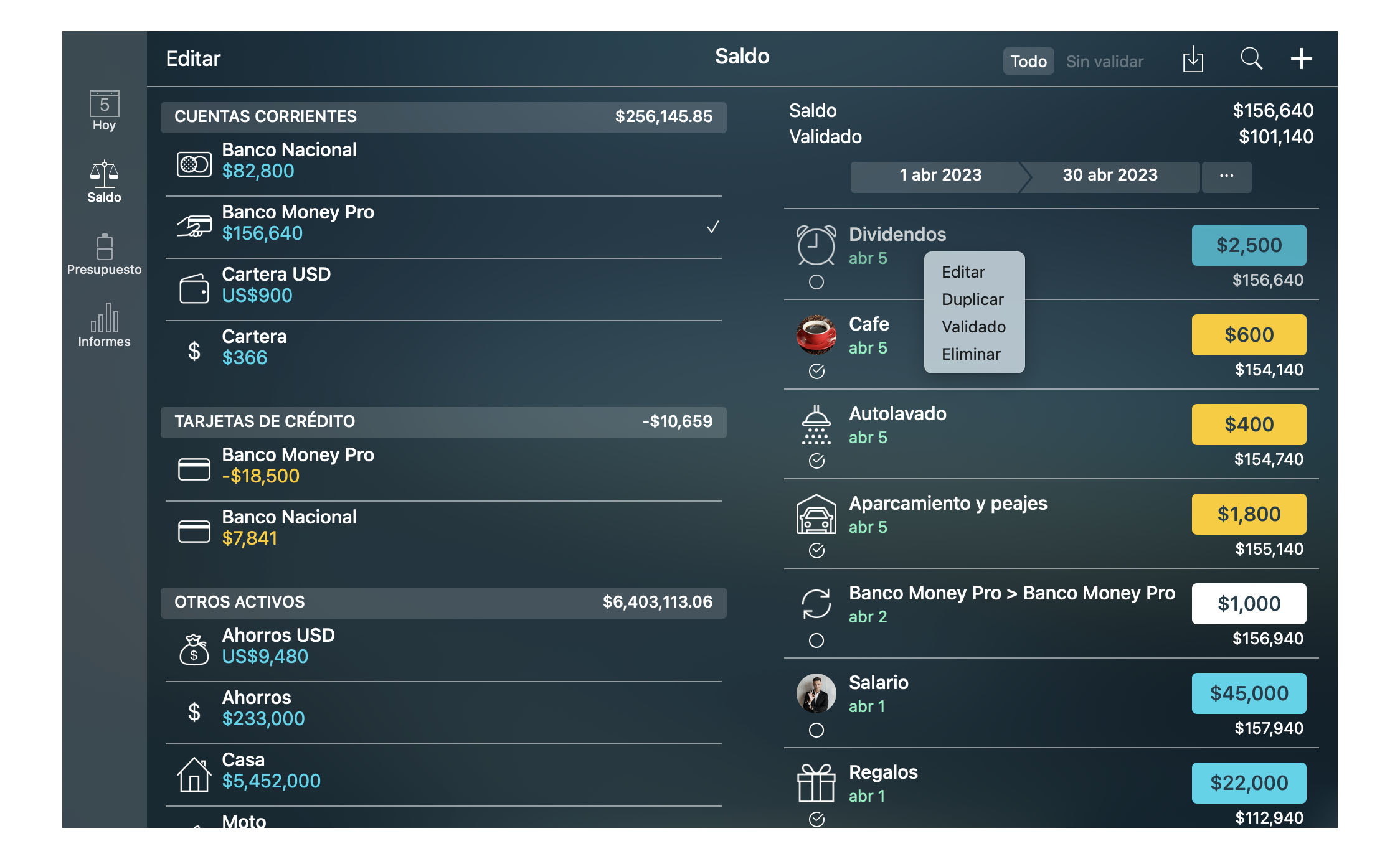 Money Tracker - Reconciliación de las cuentas - Mac