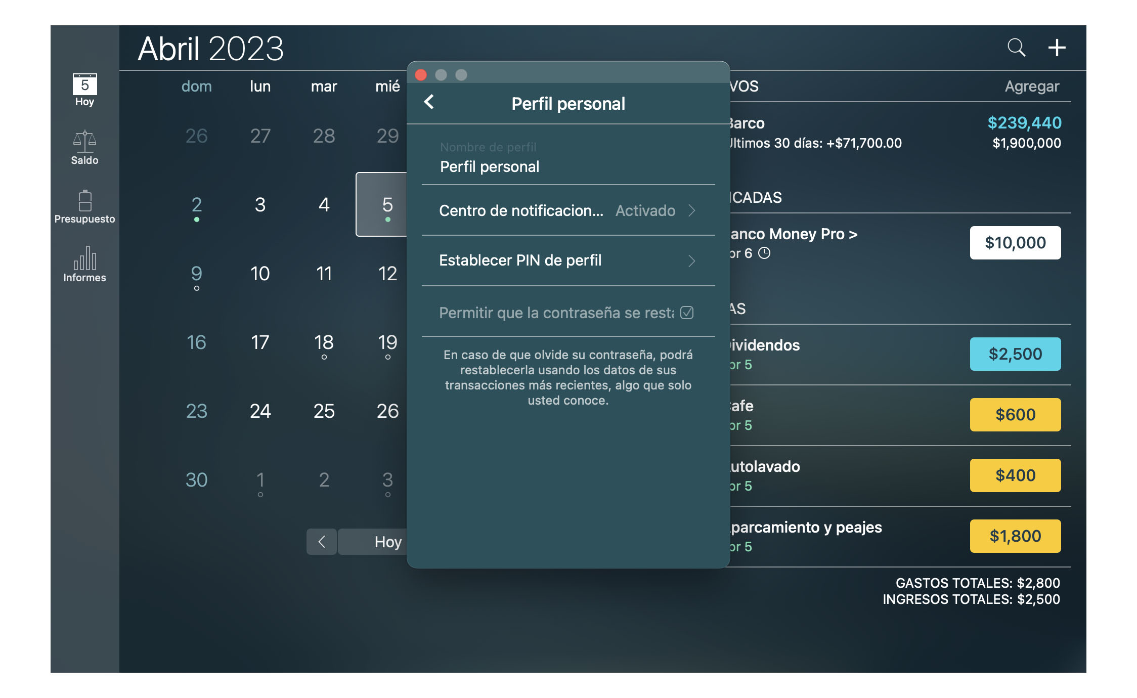 Money Tracker - Password de proteccion - Mac