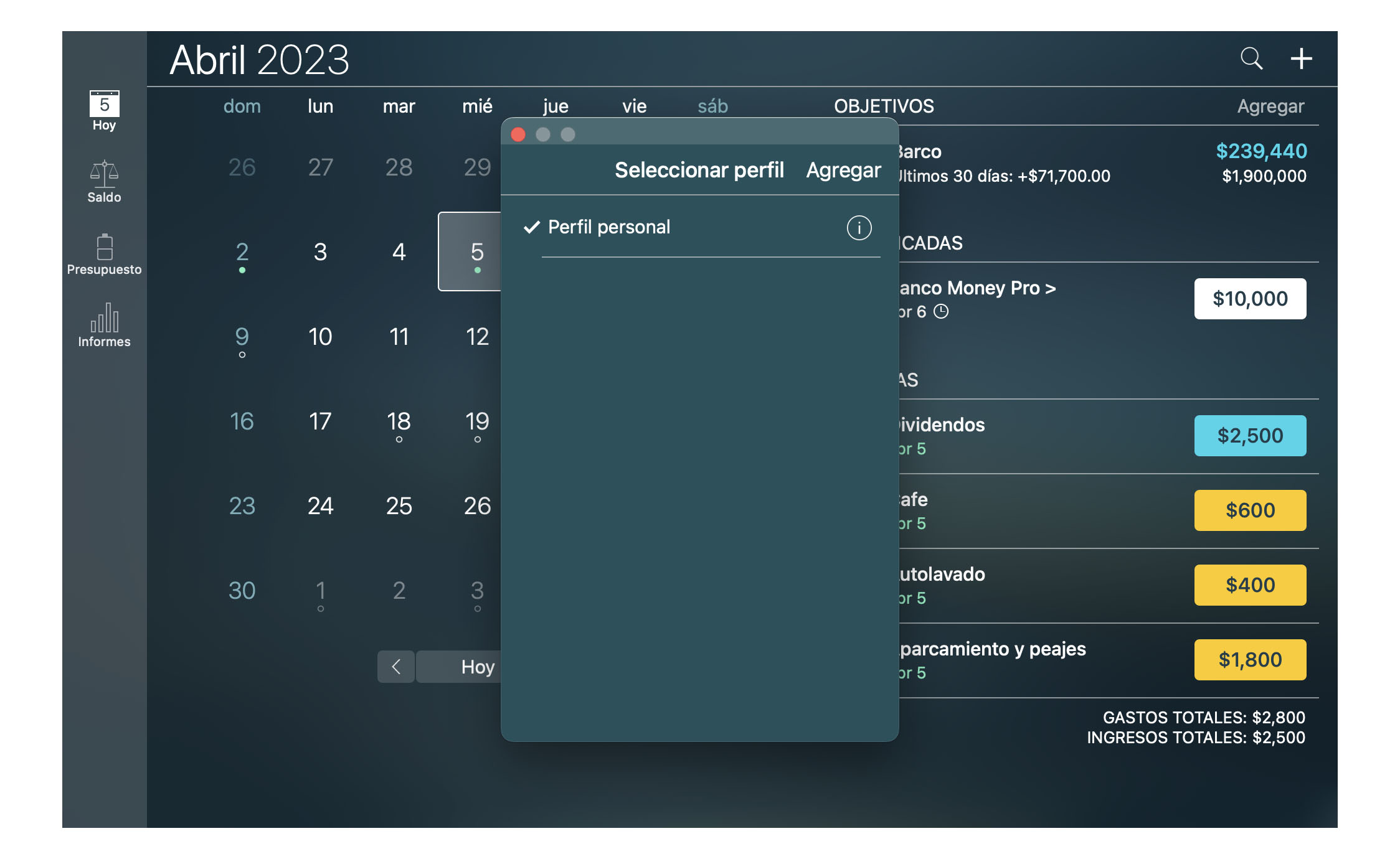 Money Tracker - Perfiles - Mac