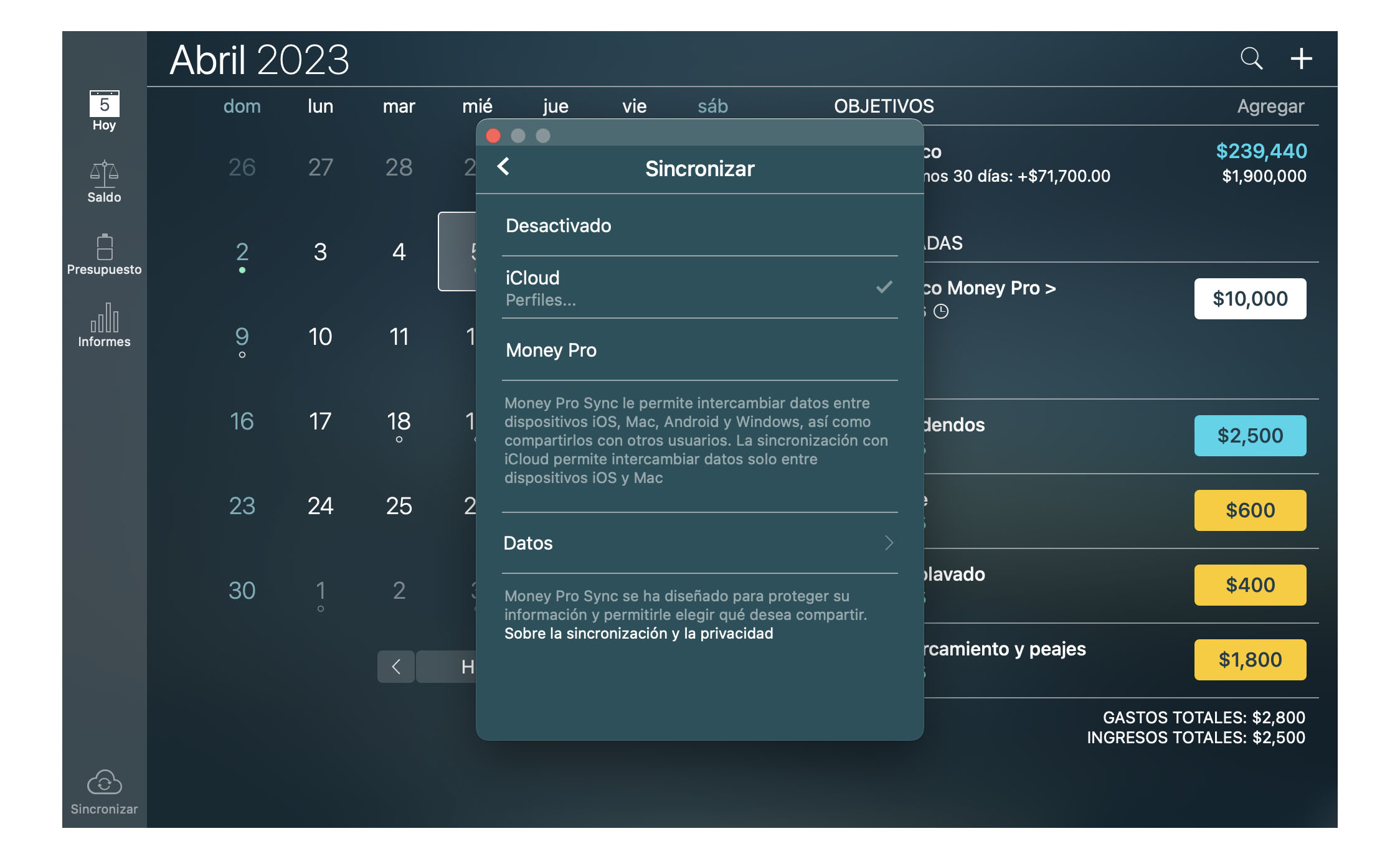 Money Tracker - Sincronizar con iCloud (iOS, Mac) - Mac